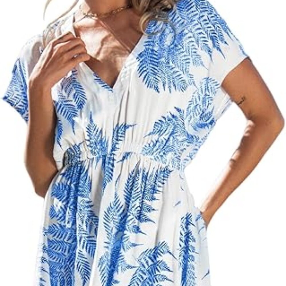 Women's CUPSHE Tropical Print Sheer Plunge Swim Cover-Up Dress - Cupshe